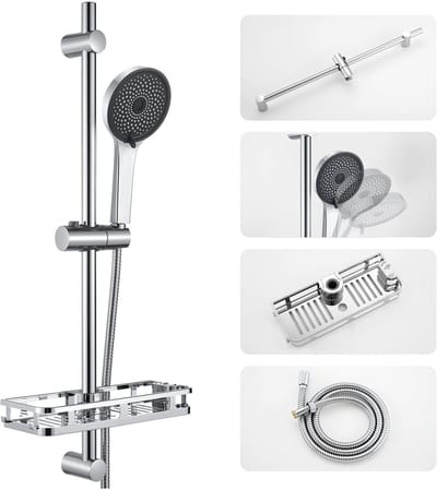 Auralum Max Doucheset - Glijstangset met Handdouche - 5 standen - Met Zeepschaal - 70 cm Glijstang - Ø 12.6 cm Douchekop - Verstelbaar - 150 cm Doucheslang - Chroom