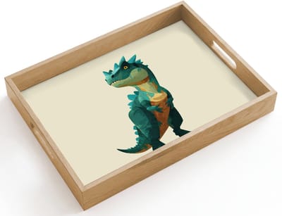 Dienblad hout 40x30 cm - Schootdienblad - Stekels - Dino - Blauw - Gespierd - Borrelplank rechthoek - Plateau dienbladen