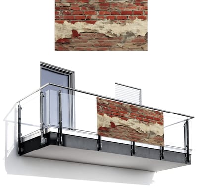 Balkonscherm 200x110 cm - Balkonposter Muur - Baksteen - Verweerd - Balkon scherm decoratie - Balkonschermen - Balkondoek zonnescherm