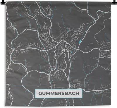 Wandkleed - Wanddoek - Duitsland – Blauw – Gummersbach – Stadskaart – Kaart – Plattegrond - 180x180 cm - Wandtapijt