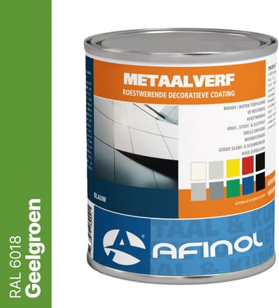 Afinol Metaalverf Geelgroen (RAL 6018) 750 ml - Metaal verf - Metaallak - Metaalverf buiten - Roestwerend - Stoot-, Kras- en Slijtvast - In meer dan 9.000 kleuren