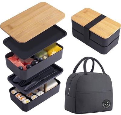 longziming -Bento Box - Japanse Lunchdoos Met Vakken - Stapelbare Maaltijdcontainer - Lekvrije Afdichting - Temperatuurbestendig Design - Compacte Organisatie - Ruimtebesparend Voor Onderweg - 1 stuks