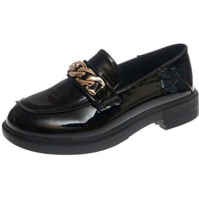 Schoenen Voor Dames Metalen Ketting Oxford Dames Nieuw Instap Vierkante Hak Platform Schoen Ronde Neus Massief Leer Casual Loafers 36 black