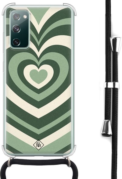 Casimoda® hoesje met koord - Geschikt voor Samsung S20 FE - Hart Groen Swirl - Afneembaar koord - Siliconen/TPU - Groen