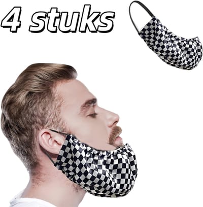 4 stuks - baardkap voor heren - Vuilafstotend - Oliebestendig - Verstelbare gesp - Klein formaat - 5,5*14 inch - Zwart-wit geblokt