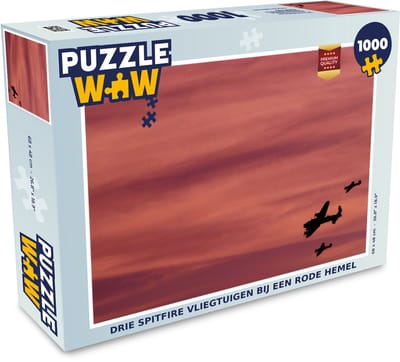 Puzzel Drie spitfire vliegtuigen bij een rode hemel - Legpuzzel - Puzzel 1000 stukjes volwassenen