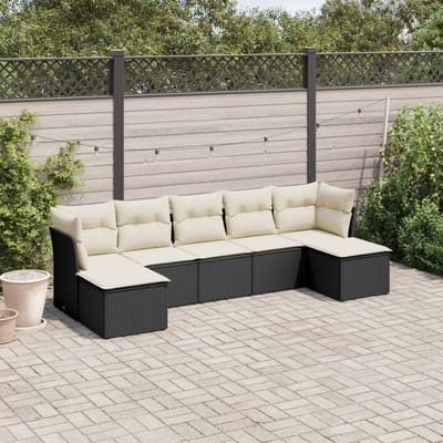 vidaXL - 7-delige - Loungeset - met - kussens - poly - rattan - zwart