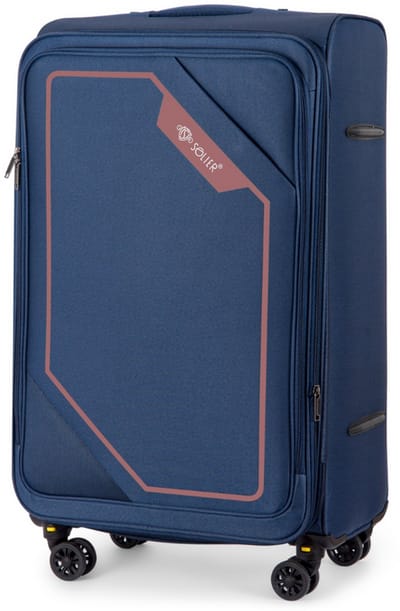 Solier Softflex 2240 - Reiskoffer middelgroot 23 inch - Softcase - Uitbreidbaar - 4 dubbele zwenkwielen - Donkerblauw/Bruin
