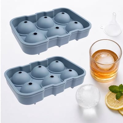 Grote ijsblokjesvormen, grote ronde ijsblokjesvormen voor whisky, geschikt om in te vriezen, gemakkelijk te vullen en te ontvormen, whisky-bourboncocktails (2 stuks)
