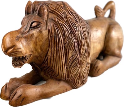 Handgemaakte houten leeuw / Houten figuur / Indonesisch beeld