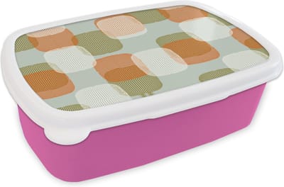 Broodtrommel Roze - Lunchbox - Brooddoos - Retro - Patroon - Pastel - 18x12x6 cm - Kinderen - Meisje