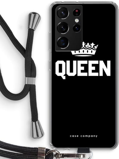 Case Company® - Hoesje met koord geschikt voor Samsung Galaxy S21 Ultra hoesje met Koord - Queen zwart - Telefoonhoesje met Zwart Koord - Bescherming aan alle Kanten en Over de Schermrand