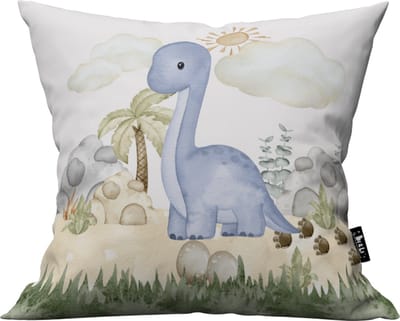 Kussen dino lange nek-blauw-Kinderkamer decoratie-Kinderkamer accessoires-babykamer-Kussen incl binnen kussen-maat 40x40