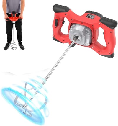 Betonmixer - Mortelmixer Roerder - Bouwprojecten Afwerking - Dubbele S-vormige bladen - 1500 Watt Instelbaar - Rood