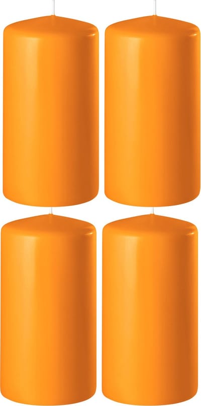 4x Oranje cilinderkaarsen/stompkaarsen 6 x 8 cm 27 branduren - Geurloze kaarsen oranje - Woondecoraties