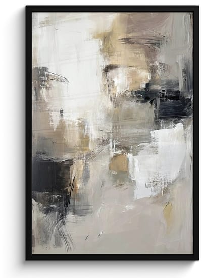 Poster in lijst - Fotolijst 60x90 cm - Posters - Kleurenpalet - Penseelstreken - Beige - Nevelig - Posterlijst zwart - Decoratie - Wanddecoratie woonkamer - Muurdecoratie slaapkamer
