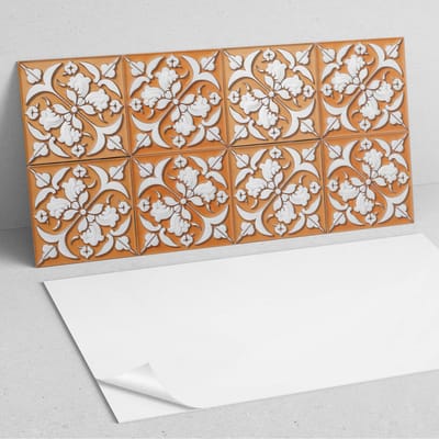 Coloray Wandpanelen Zelfklevend - Patroon met bloemmotieven PVC Wandpaneel - 100 cm x 50 cm - Oranje Wandbekleding Zelfklevend - 1 stuk - Texturen Wandpanelen Zelfklevend - Keuken Wandpanelen - Wandpanelen Badkamer
