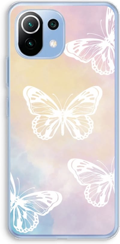 Case Company® - Hoesje geschikt voor Xiaomi Mi 11 Lite hoesje - White butterfly - Soft Cover Telefoonhoesje - Bescherming aan alle Kanten en Schermrand