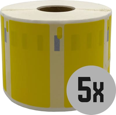 DULA Dymo kompatible Etiketten, S0722540 11354, 57 x 32 mm, Gelb, Permanent, 5 Rollen, 1000 Etiketten pro Rolle