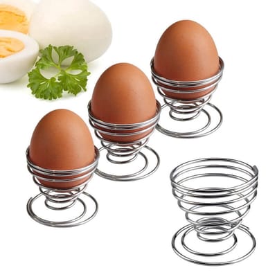 CHPN - Eierdopjes - Eier dop - 4 stuks - Gedraaide eierdopjes - Ei - Eier standaard - Dopje voor eieren - Set van 4 stuks - Zilverkleurig