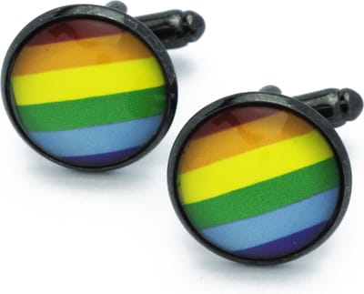 Manchetknopen - Regenboog Vlag Rond Gaypride Donker Metaal