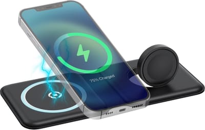 Celly MagFold 2IN1 Draadloze Oplader - 15W Wireless Charger geschikt voor iPhone en Apple Watch / Airpods - Zwart