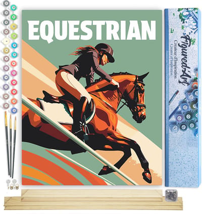 Figured'Art Schilderen op Nummer Volwassenen canvas Sportaffiche Paardensport- Handwerk acrylverf Kit DIY Compleet - 40x50cm met DIY houten lijst