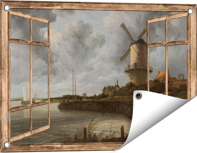 Gards Tuinposter Doorkijk De Molen bij Wijk bij Duurstede - Jacob van Ruisdael - 60x40 cm - Tuindoek - Tuindecoratie - Wanddecoratie buiten - Tuinschilderij