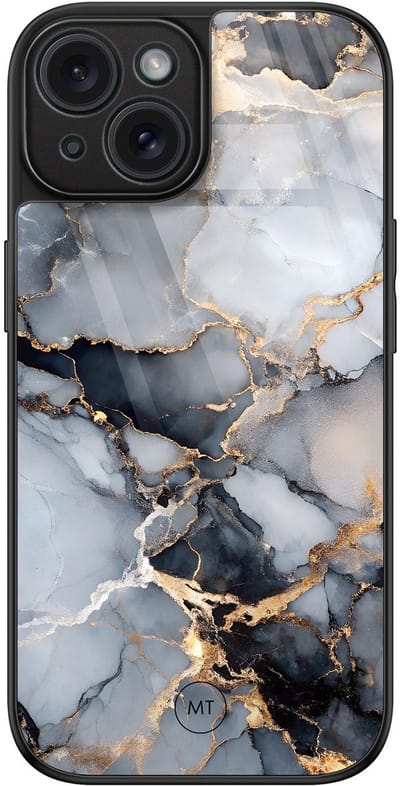 Hoesje geschikt voor iPhone 15 - Marble mist - Luxe Hard Case - Marmer - Grijs - Mooie Telefoonhoesjes