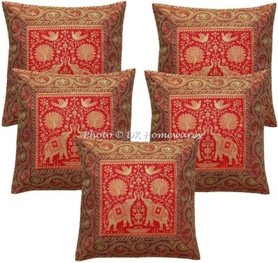 Set van 5 Luxe Boheemse Sierkussenslopen 40x40 cm Jacquard Kussenhoezen Olifant Pauw
