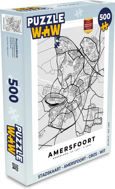 Puzzel Stadskaart - Amersfoort - Grijs - Wit - Legpuzzel - Puzzel 500 stukjes - Plattegrond