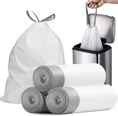 Kleine Vuilniszakken 4 Gallon met Trekkoord - 57 Stuks Witte Afvalzakken