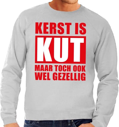 Bellatio Decorations Foute Kersttrui - Kerst is kut - grijs - heren - sweater - kantoor - lange mouwen - kersttruien S