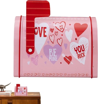 Valentijns Brievenbus - Kaarthouder Cadeaubus - Cadeau Uitwisseling - Romantisch Blikontwerp - 13 x 9 cm - Roze