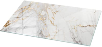 Tulup Tafelblad Glas - Elegant Geaderd Marmer Gehard Glas - 100 cm x 50 cm - Wit Glazen Tafelblad - Rechthoekig Tafelblad Glas - Glazen Tafelblad voor de Woonkamer - Glasplaat Tafel