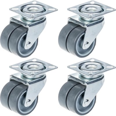 50 mm (2") dubbelwielige zwenkwielen met grijs rubber, draaibaar, draagvermogen 280 kg, set van 4