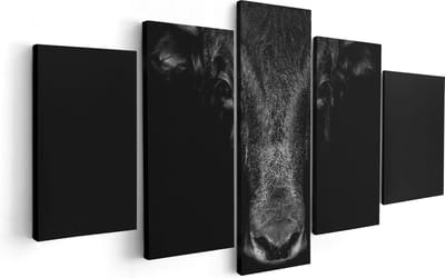 Artaza Canvas Schilderij Vijfluik Stierenkop - Stier - Zwart Wit - 100x50 - Foto Op Canvas - Canvas Print