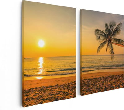 Artaza Canvas Schilderij Tweeluik Tropisch Strand Tijdens Zonsondergang - 80x60 - Foto Op Canvas - Canvas Print