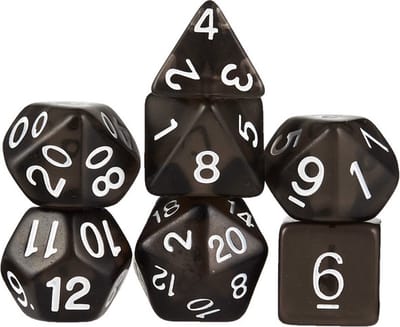 Polyset Dice | Dobbelstenen - Set Van 7 Stuks - Zwart Wit Doorzichtig Transparant| Voor D&D en Andere Rollenspellen | Plastic Dobbelstenen Set voor Dungeons and Dragons | Polyhedral Dice Set | Met Mooie Zwarte Velvet Dice Bag voor Ongeveer 3 Sets