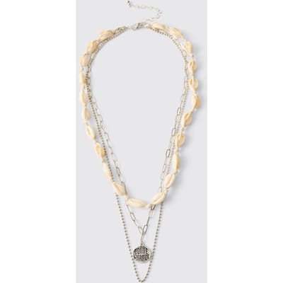Gelaagde Ketting Met Schelp En Ketting Hanger | Silver