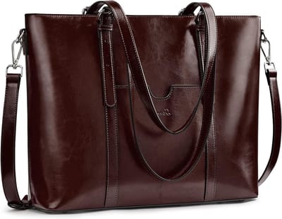 Dames Leren Laptop Tote Bag voor 15.6 Inch Laptops, Schoudertas met Ruime Opbergruimte en Stijlvol Ontwerp