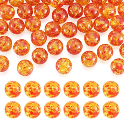 50 stuks hars imitatie amber kralen 16 mm ronde bal helder acryl bloem vuur amber kralen spacer voor mala yoga sieraden ketting armband maken, oranje goud