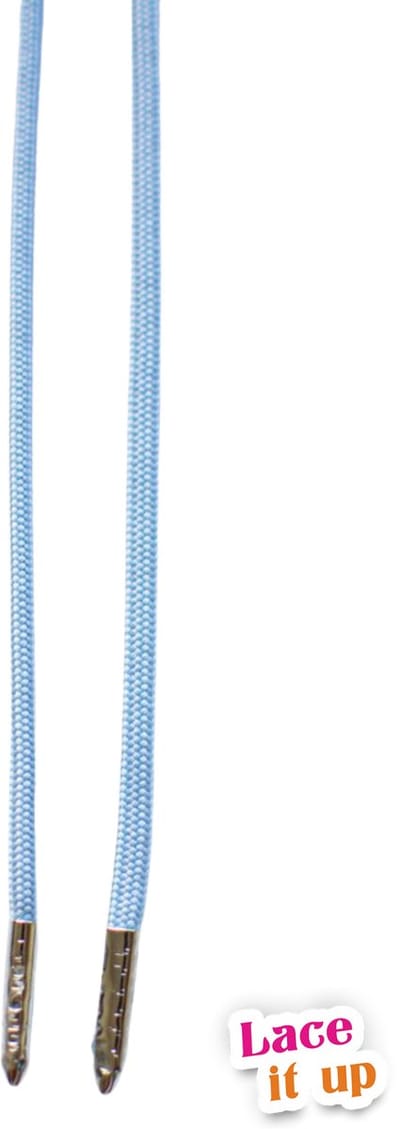 Schoenveters rond - fijn uni licht blauw - 120cm met zilveren nestels veters rond veters voor wandelschoenen, werkschoenen en meer