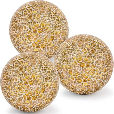 3 stuks mozaïekglazen bol 8 cm ronde barsten bollen voor kommen vazen eettafel middenstuk woondecoratie - goud