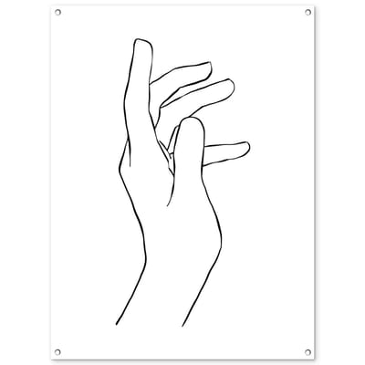 Tuinposter 90x120 cm - Tuindecoratie Abstracte line art van een hand met gebogen vingers - Poster voor in de tuin - Buiten decoratie - Schutting tuinschilderij - Tuindoek muurdecoratie - Wanddecoratie balkondoek