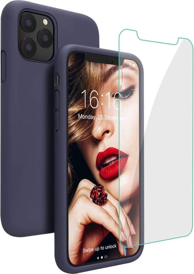 Hoesje Geschikt voor iPhone 12 / 12 Pro hoesje - Soft Nano siliconen Gel Rubber backcover Navy met 1X Glazen screenprotector