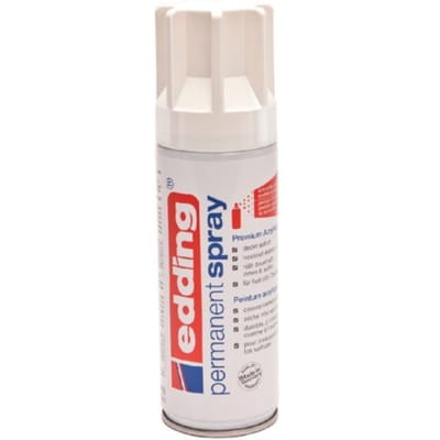 edding 5200 spuitverf in spuitbus - verkeerswit glanzend - 1 stuk - 200 ml verf - direct dekkend – 0,7-1 m2 oppervlak - acrylverf voor het lakken en versieren van glas, metaal, hout, keramiek, kunststof, canvas - permanent spray, verfspray