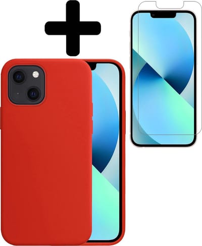 Hoesje - Met Screenprotector - Geschikt voor Apple iPhone 13 Mini - Sterk & Shockproof - Telefoon Hoes - Back Cover - Siliconen Case - Telefoonhoes - Rood