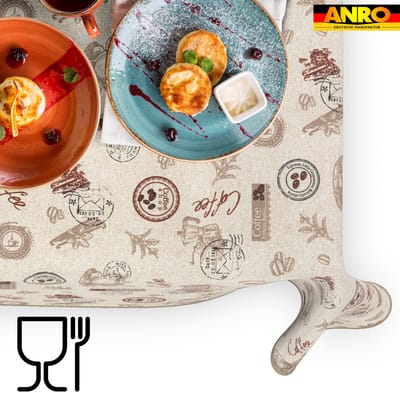 ANRO Tafelkleed Koffie Bruin 180x140cm Met sierband Afwasbaar Waterafstotend Binnen & Buiten