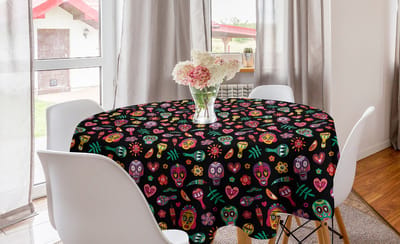 ABAKUHAUS Dag van de Doden Ronde Tafelkleed, Cirkel tafelkleed Deksel voor Keukendecoratie in de eetkamer, 150 cm, Coke Grijs Meerkleurig